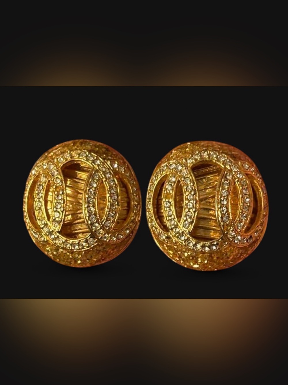 Vintage Dick & Co Gold Tone Rhinestone Clip On Earrings | Dome Earrings - Picture 3 of 4